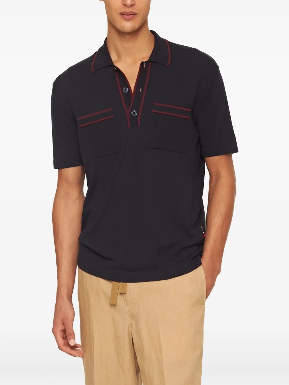 Orlebar Brown Kneeling Polo in Navy and Red Size XL